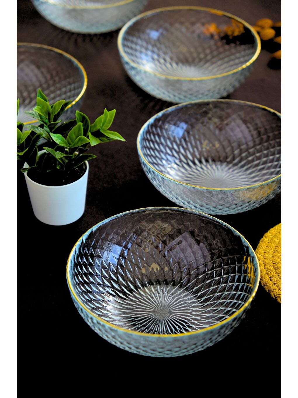 Renksiz Altın Yaldız Cam Kase 13cm 6 lı 2118-4