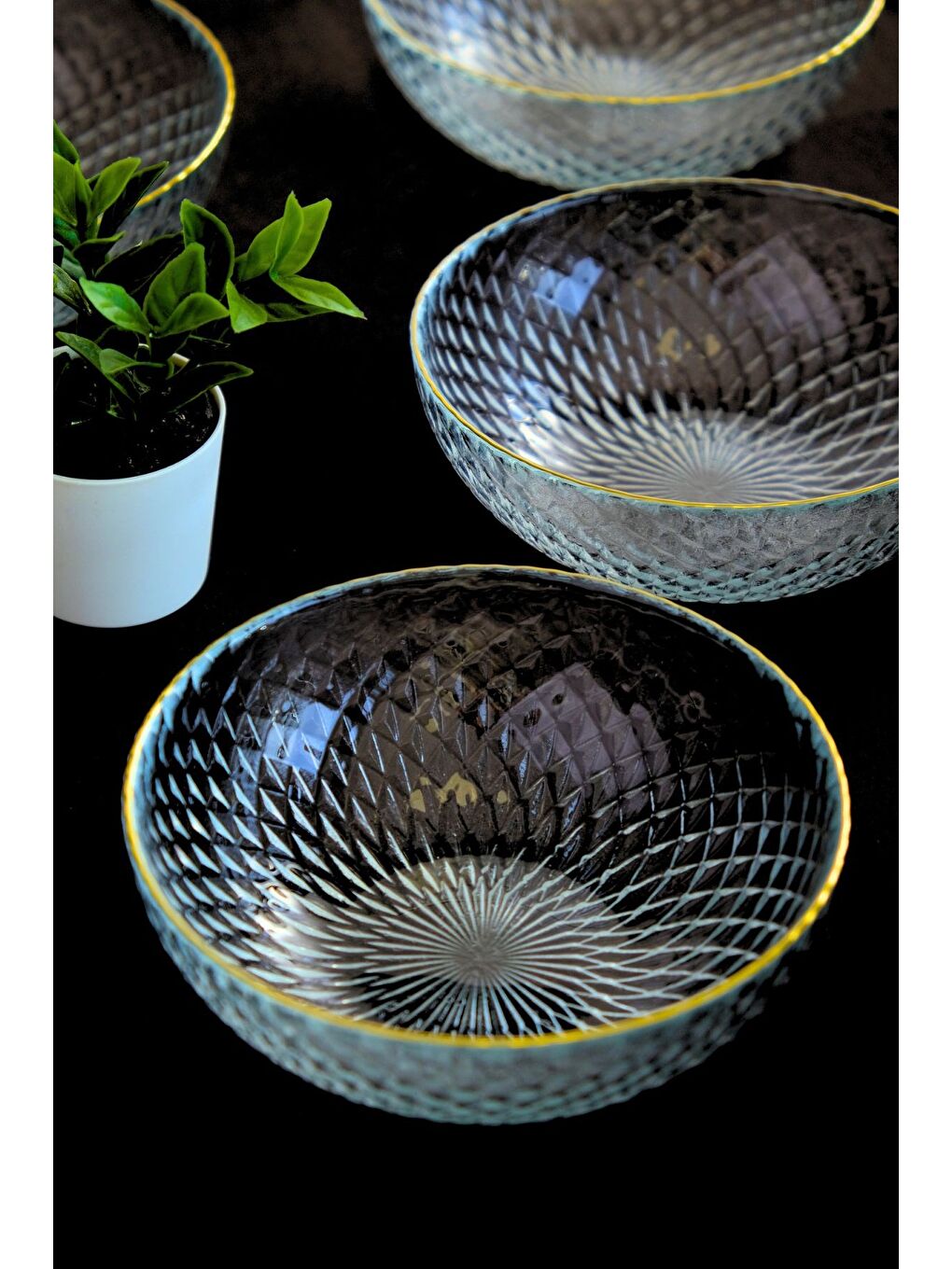 Renksiz Altın Yaldız Cam Kase 13cm 6 lı 2118-5