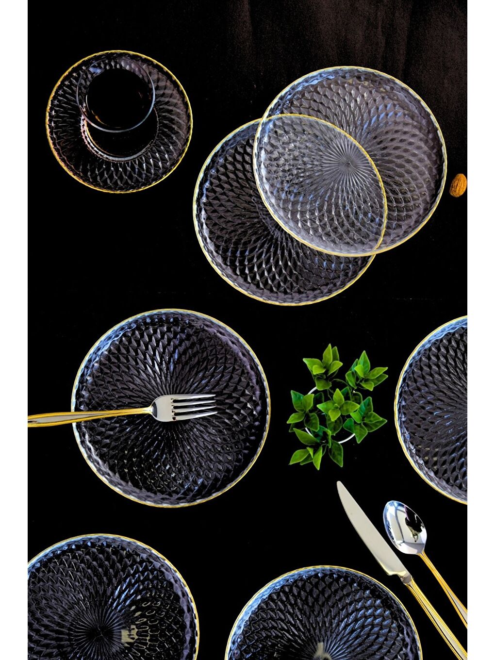 Renksiz Altın Yaldız Cam Pasta Tabağı 16cm 6 lı 2492-2