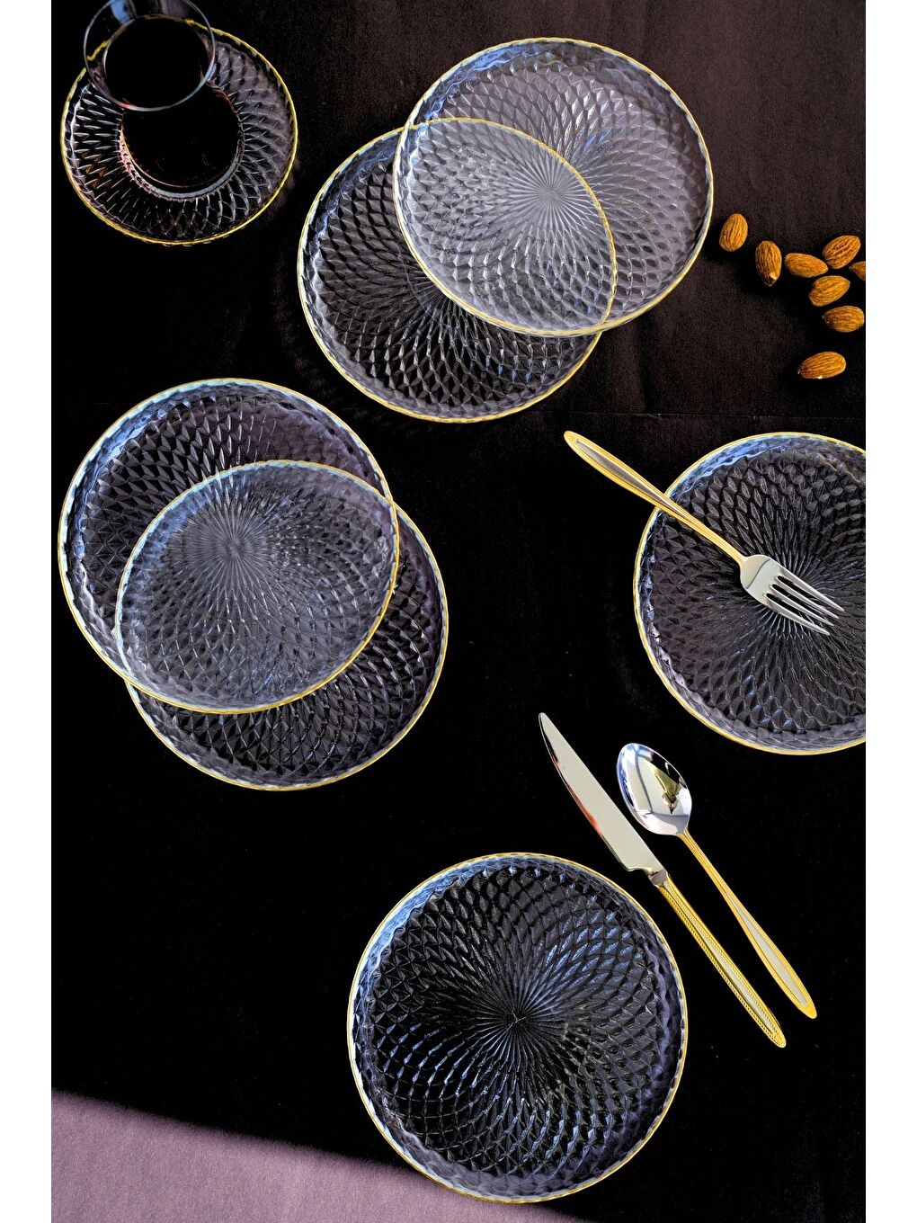Renksiz Altın Yaldız Cam Pasta Tabağı 16cm 6 lı 2492-3