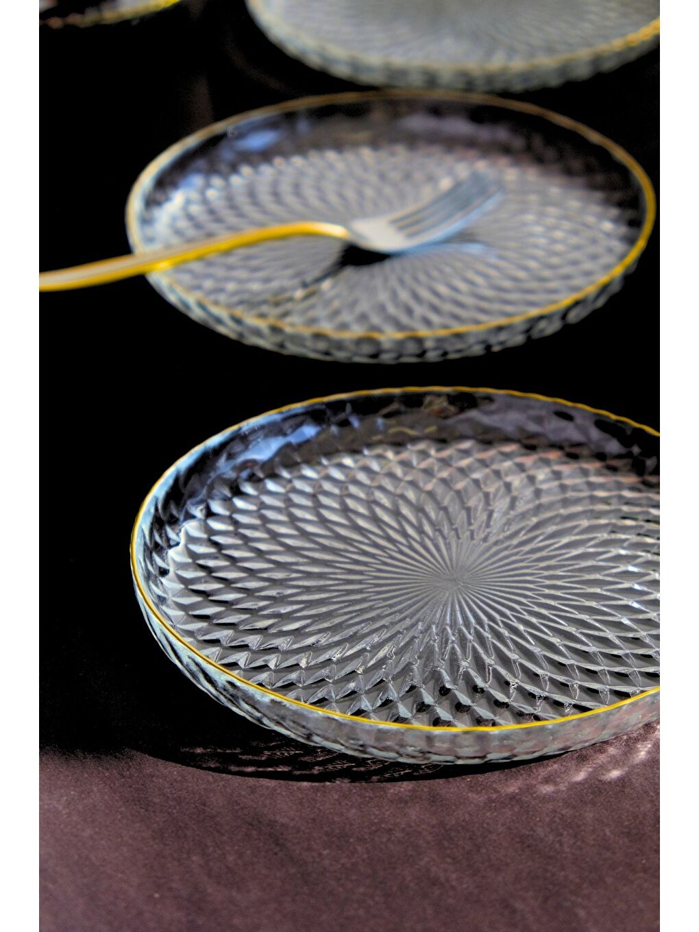 Renksiz Altın Yaldız Cam Pasta Tabağı 16cm 6 lı 2492-4