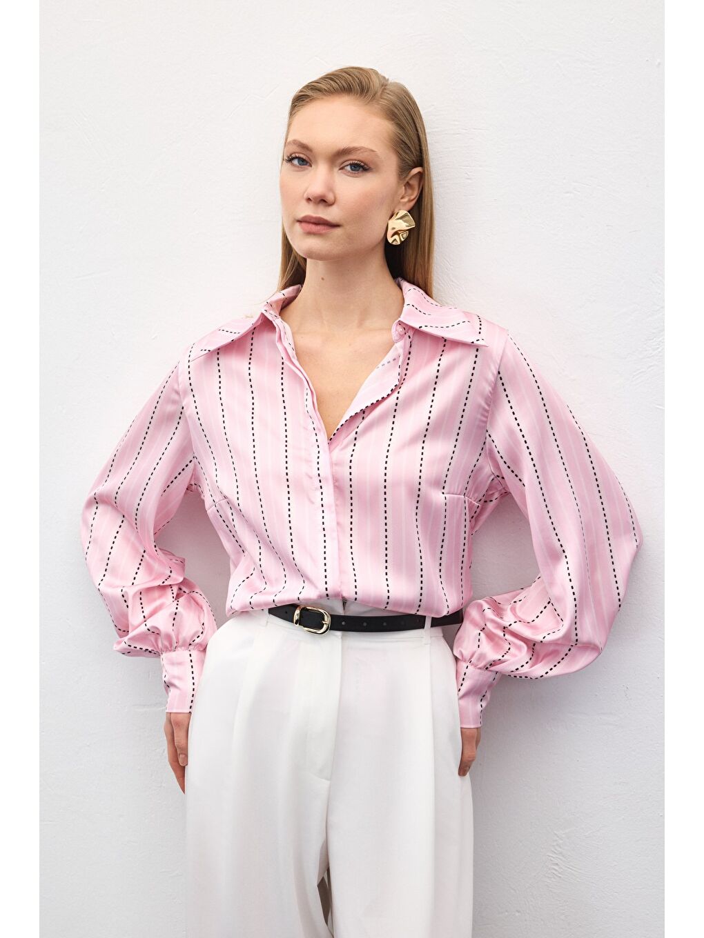 Çizgili Gömlek - Pembe-4