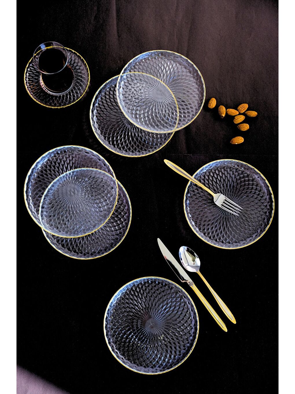Renksiz Altın Yaldız Cam Pasta Tabağı 16cm 6 lı 2492-5