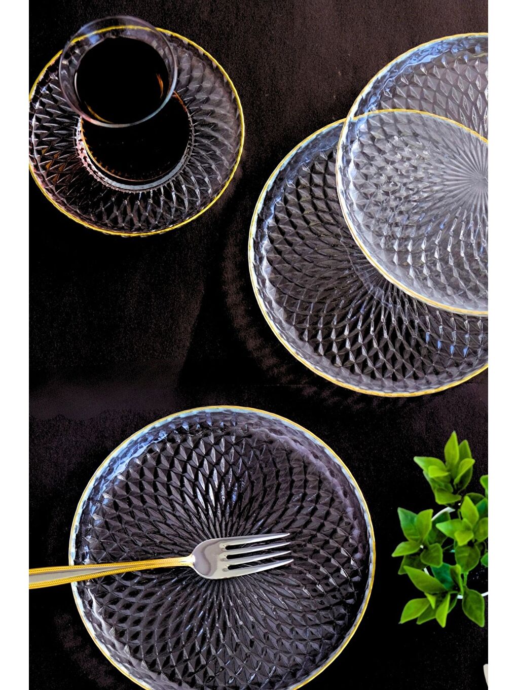 Renksiz Altın Yaldız Cam Pasta Tabağı 16cm 6 lı 2492-6