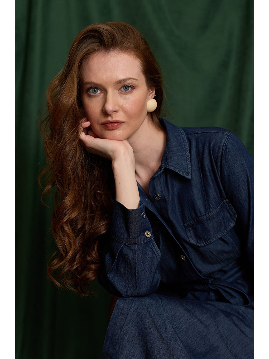 Lacivert Fullamodest Kuşaklı Düğmeli Maxi Boy Elbise-2