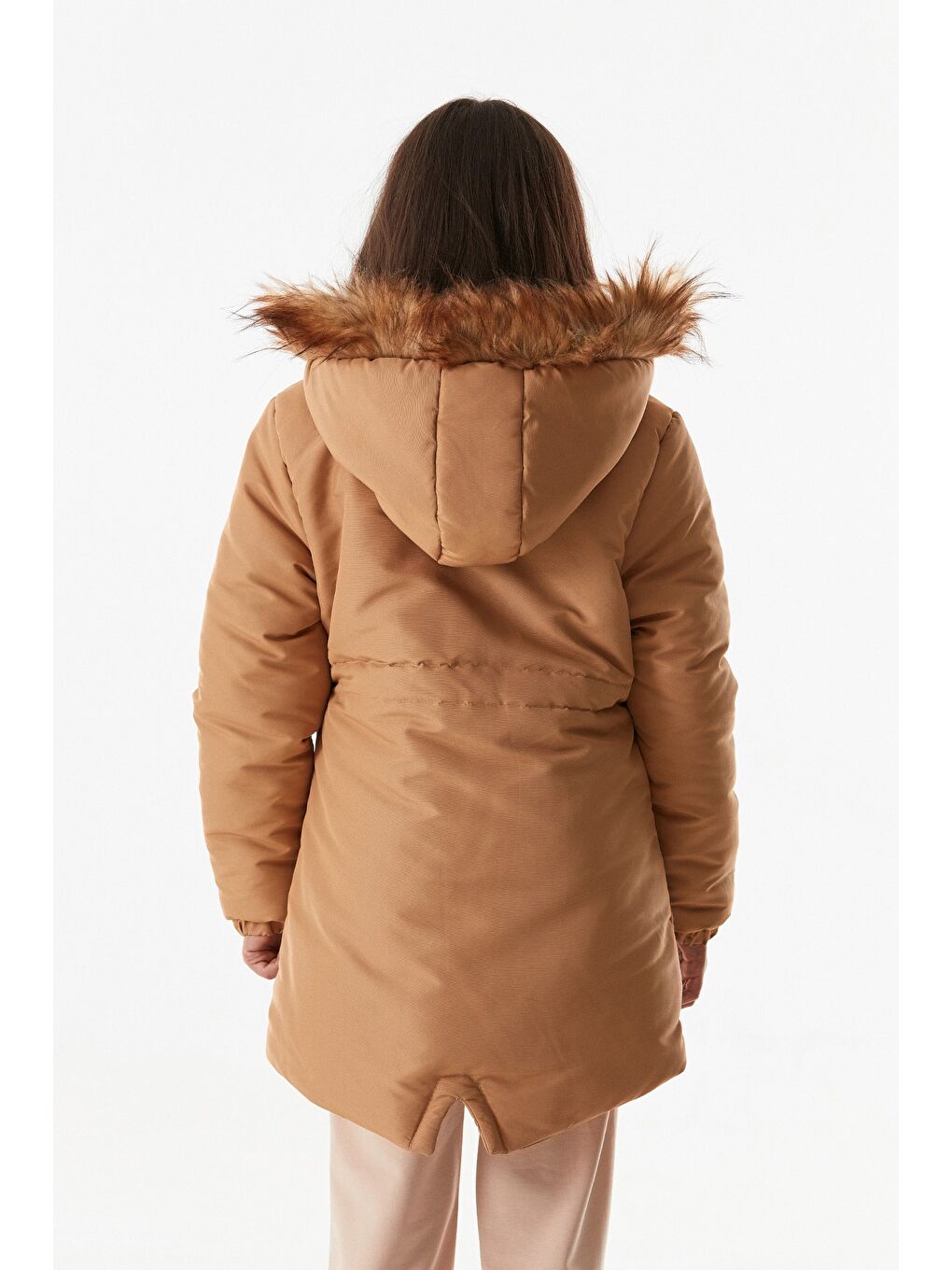 Sarı Çift Cepli Kapüşonlu Kız Çocuk Mont-4