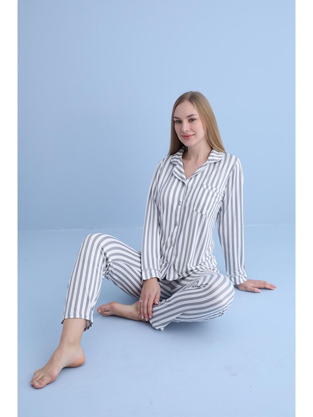 Kadın Milan Genç Önden Düğmeli Pijama Takımı | Gri 50905-1231-1