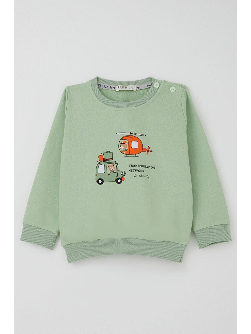 Erkek Bebek Eşofman Takımı Arabalı & Helikopterli Sevimli Ayıcık Fıstık Yeşili (6 Ay-2 Yaş)-3