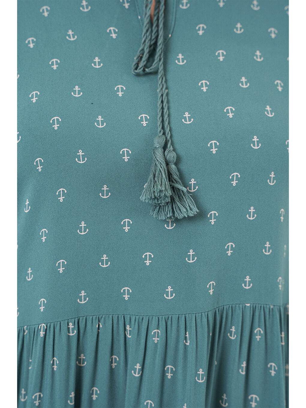 Yeşil 1627 Yaka Bağcıklı Tesettür Elbise - Mint-4