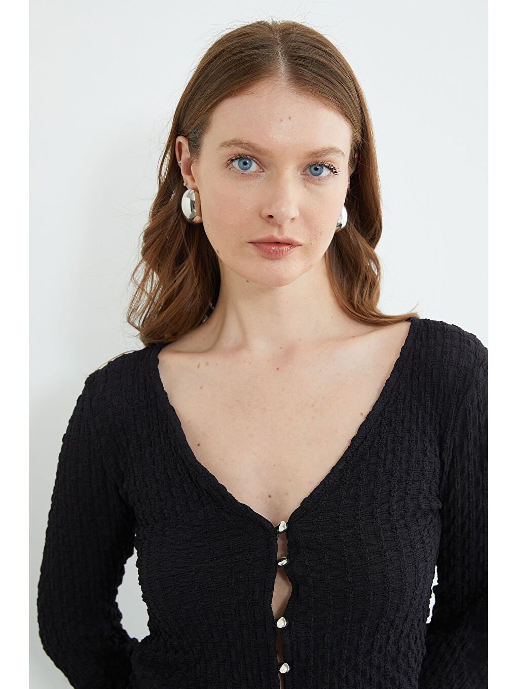 Siyah İspanyol Kol Bürümcük Kumaş Hırka-4