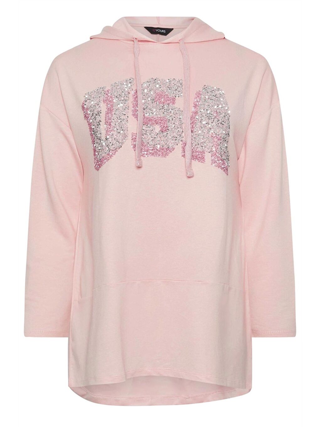 Stil Diva Pembe Büyük Beden Kapüşonlu Payet Detaylı Cepsiz Uzun Kollu Sweatshirt 303002 - 4