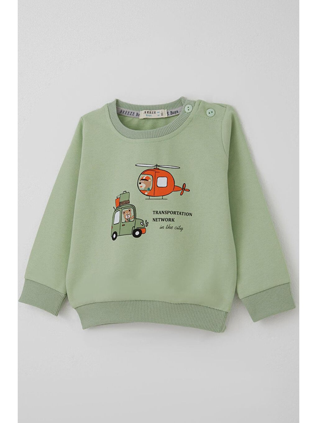 Erkek Bebek Eşofman Takımı Arabalı & Helikopterli Sevimli Ayıcık Fıstık Yeşili (6 Ay-2 Yaş)-10