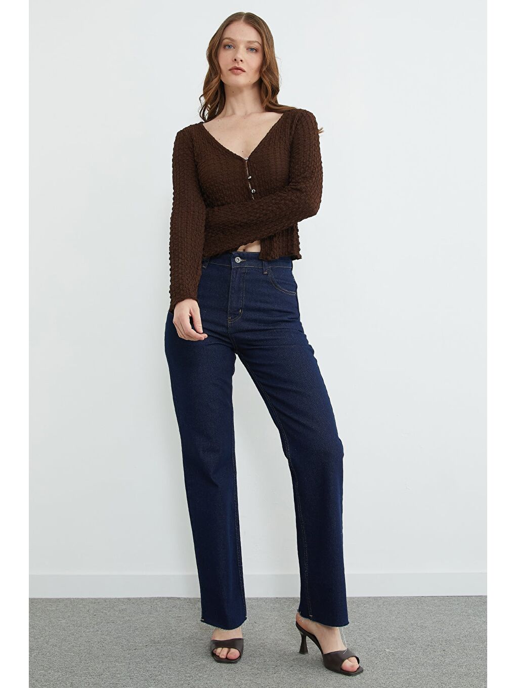 Kahverengi İspanyol Kol Bürümcük Kumaş Hırka-2