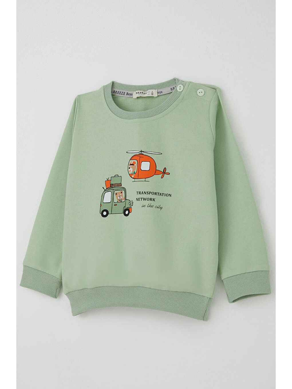 Erkek Bebek Eşofman Takımı Arabalı & Helikopterli Sevimli Ayıcık Fıstık Yeşili (6 Ay-2 Yaş)-11