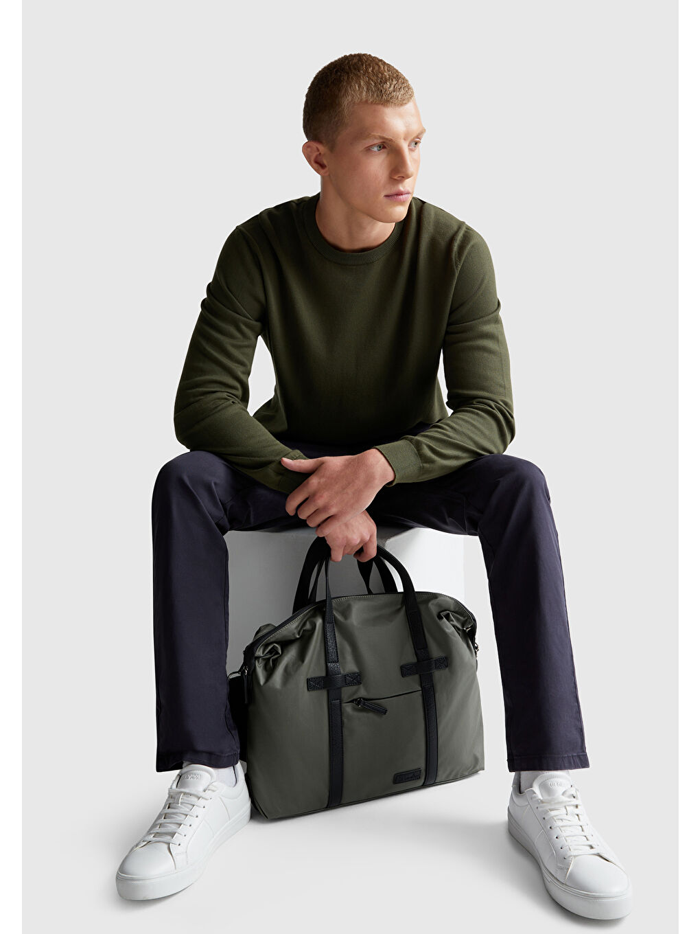 Erkek Lacivert Slim Fit Chino Pantolon-4