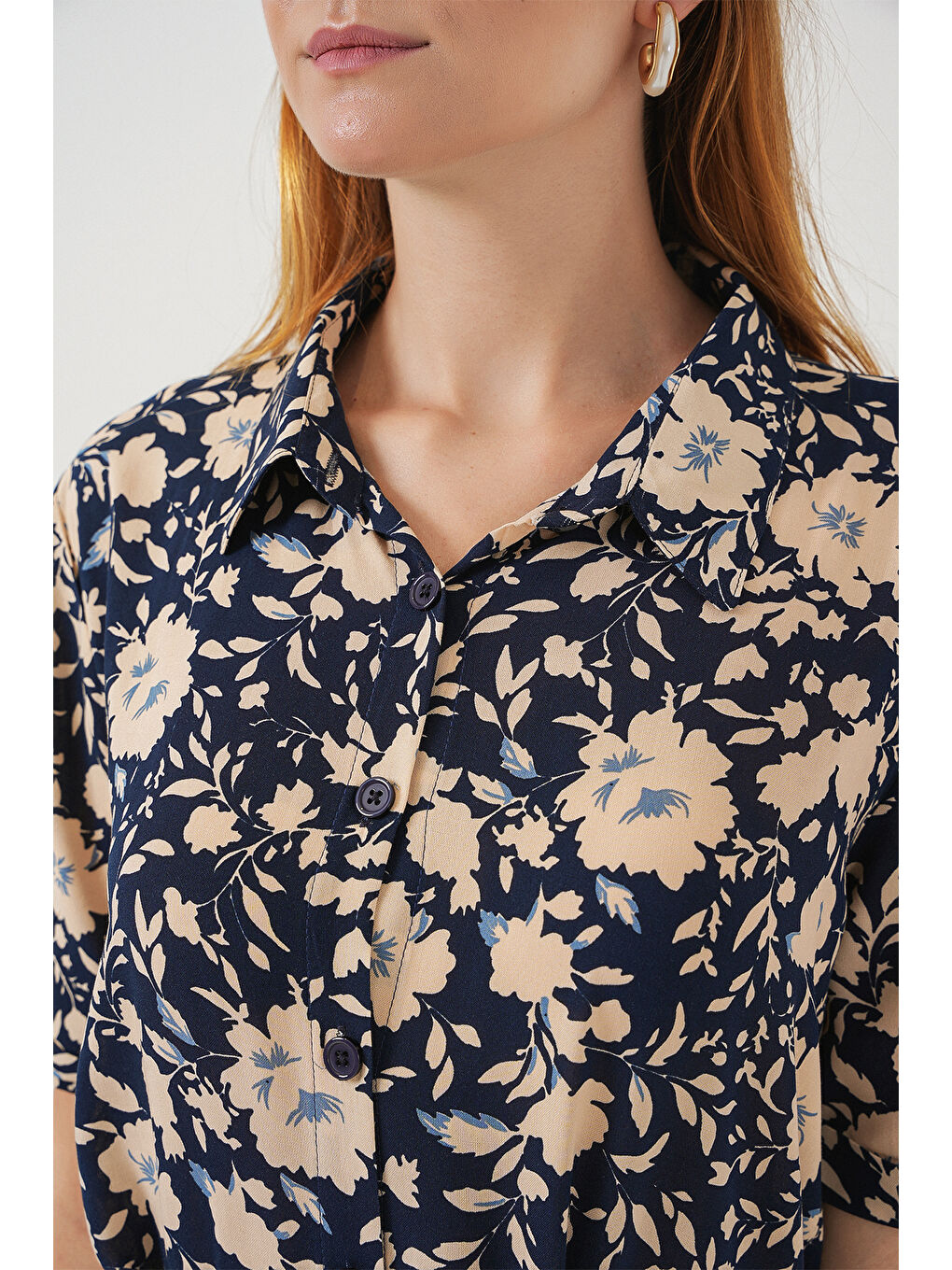 Kadın Kısa Kol Desenli Elbise 2560 - Lacivert-3