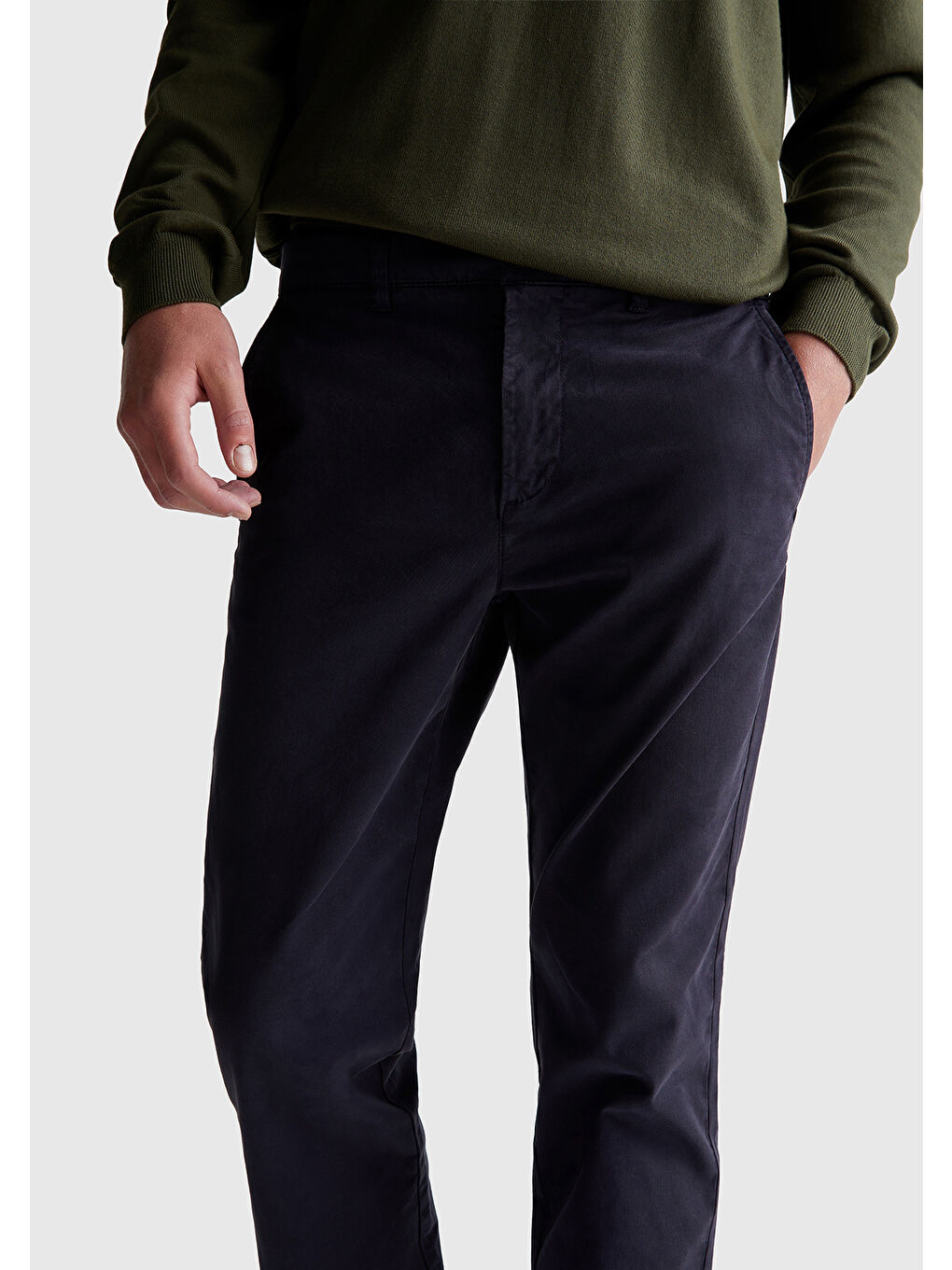 Erkek Lacivert Slim Fit Chino Pantolon-5