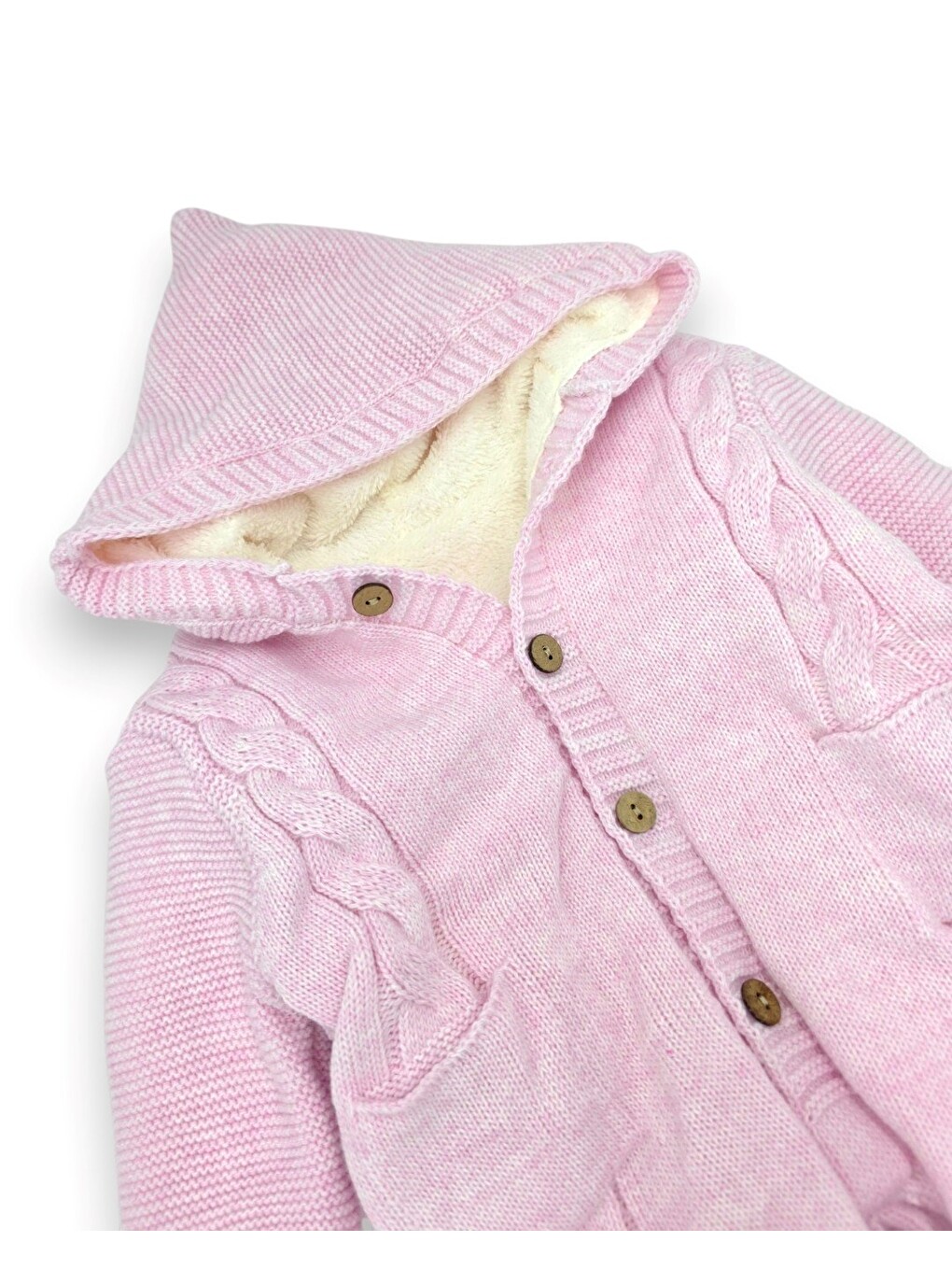 Pembe Kışlık Triko Bebek Tulumu-3