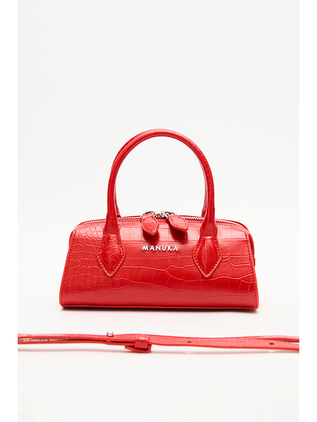 Dokulu Deri Mini Çanta Kırmızı-3