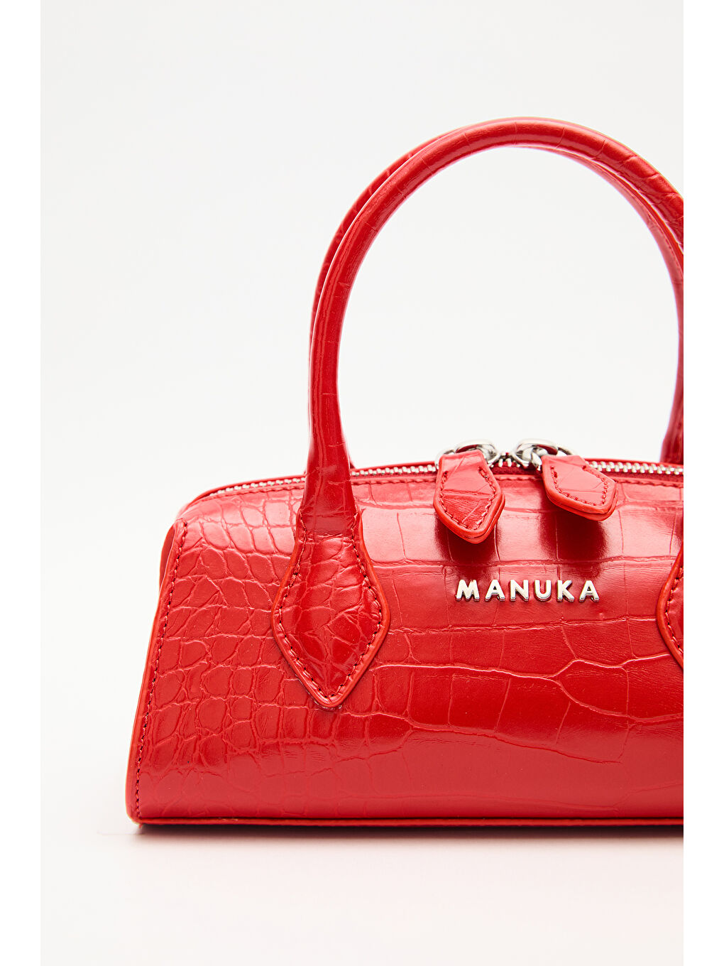 Dokulu Deri Mini Çanta Kırmızı-4