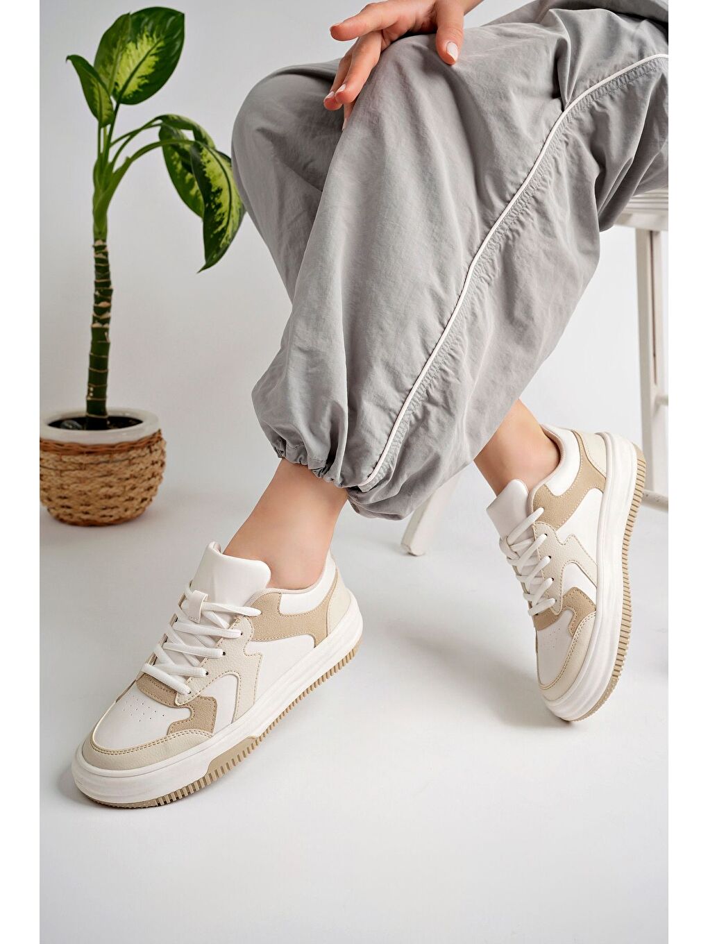Bej Kadın Sneaker Günlük Ayakkabı