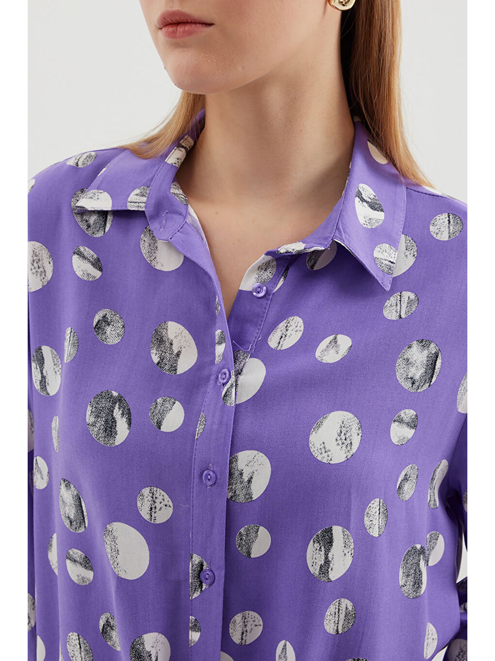 20243 Önü Bağlamalı Desenli Gömlek - Lila-3