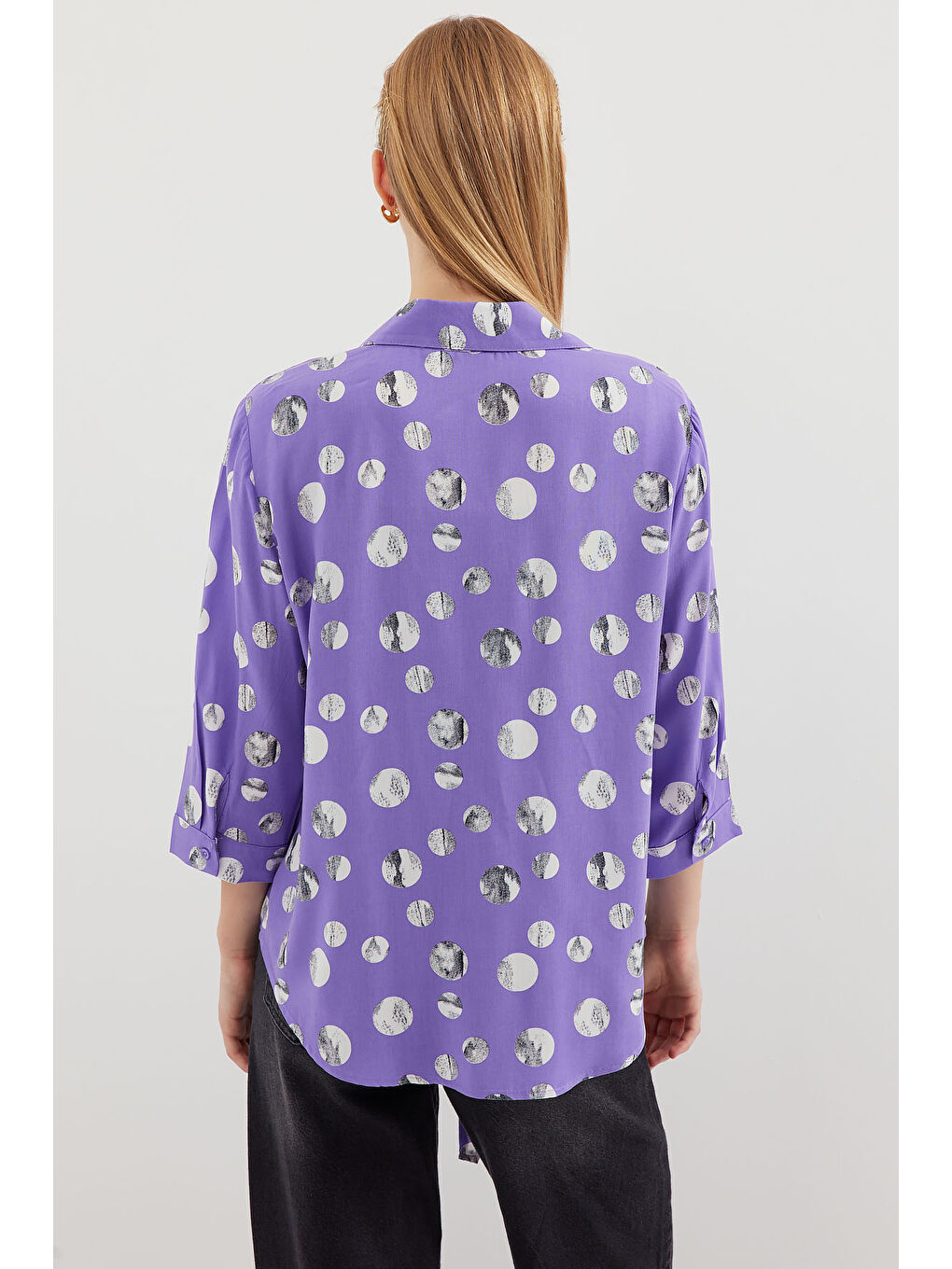 20243 Önü Bağlamalı Desenli Gömlek - Lila-4