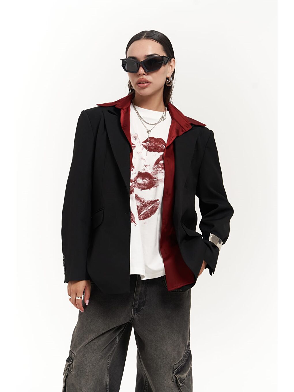 Catroux Gömlek Yaka Detaylı Siyah Blazer