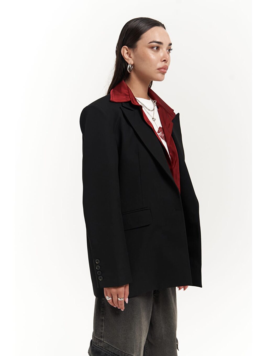 Catroux Gömlek Yaka Detaylı Siyah Blazer-2