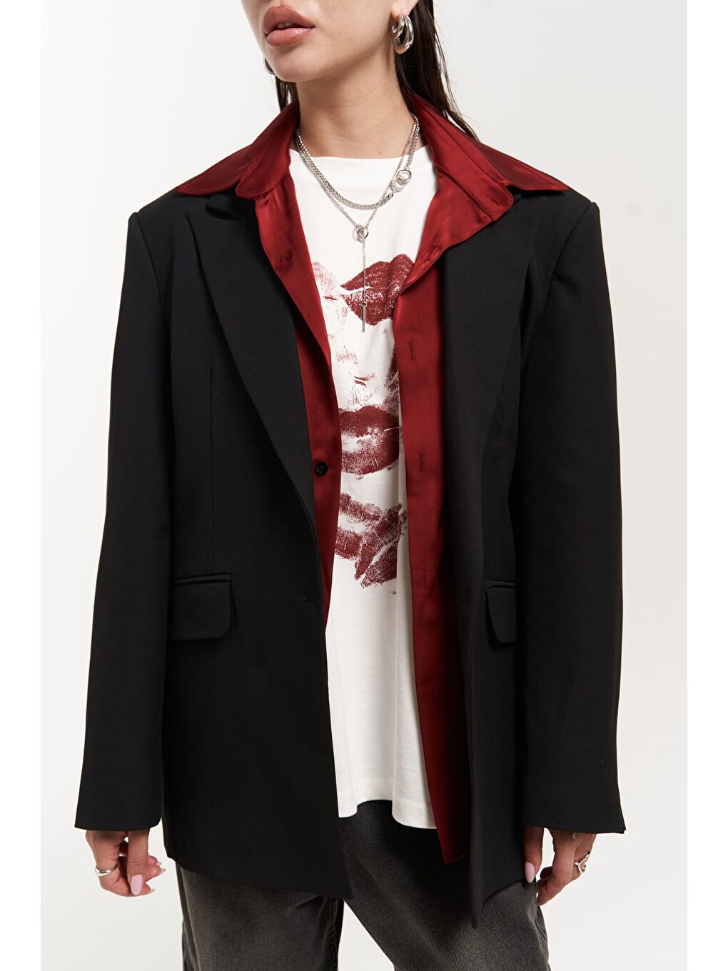 Catroux Gömlek Yaka Detaylı Siyah Blazer-4