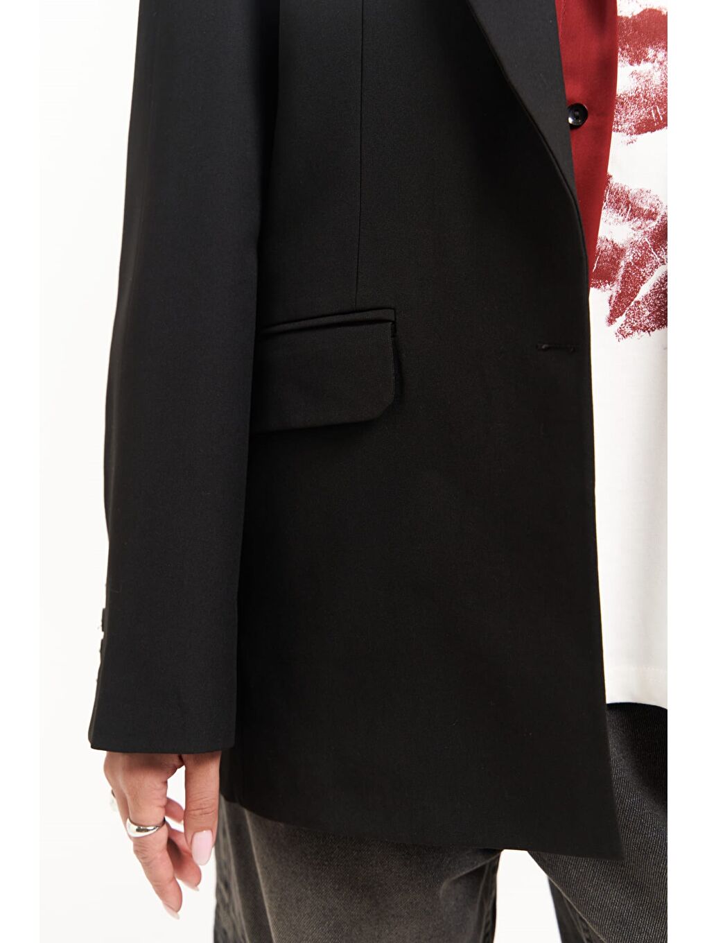 Catroux Gömlek Yaka Detaylı Siyah Blazer-5