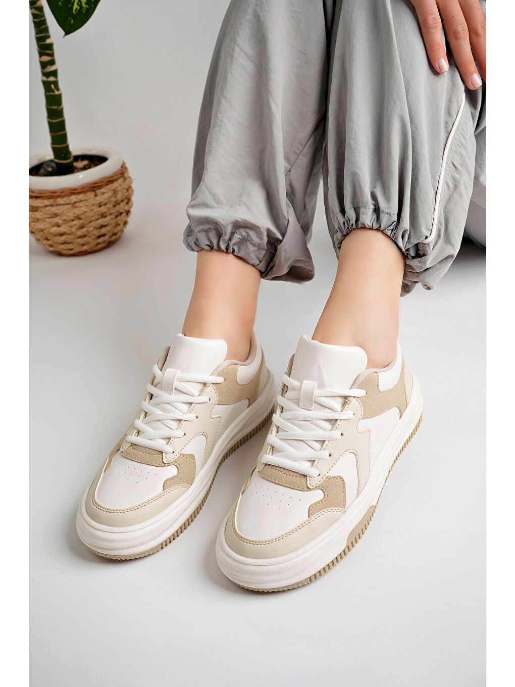 Bej Kadın Sneaker Günlük Ayakkabı-2