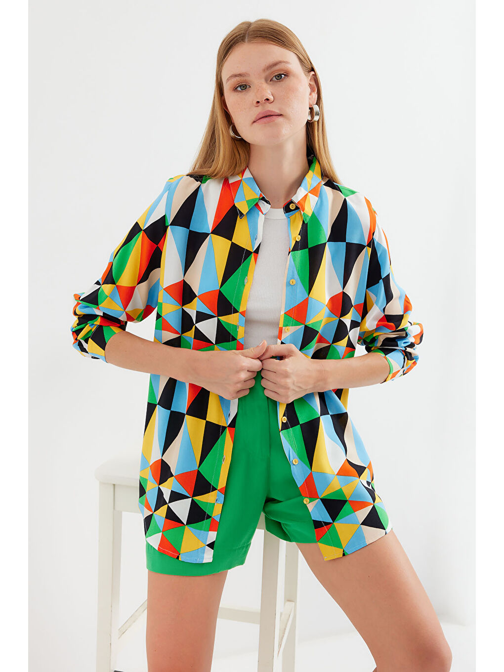 Karışık 3721 Grafik Desenli Gömlek - Çok Renkli