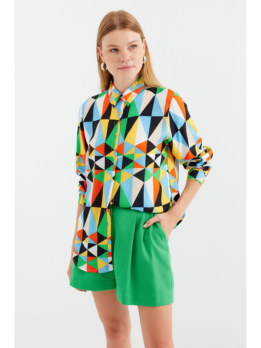 Karışık 3721 Grafik Desenli Gömlek - Çok Renkli-1