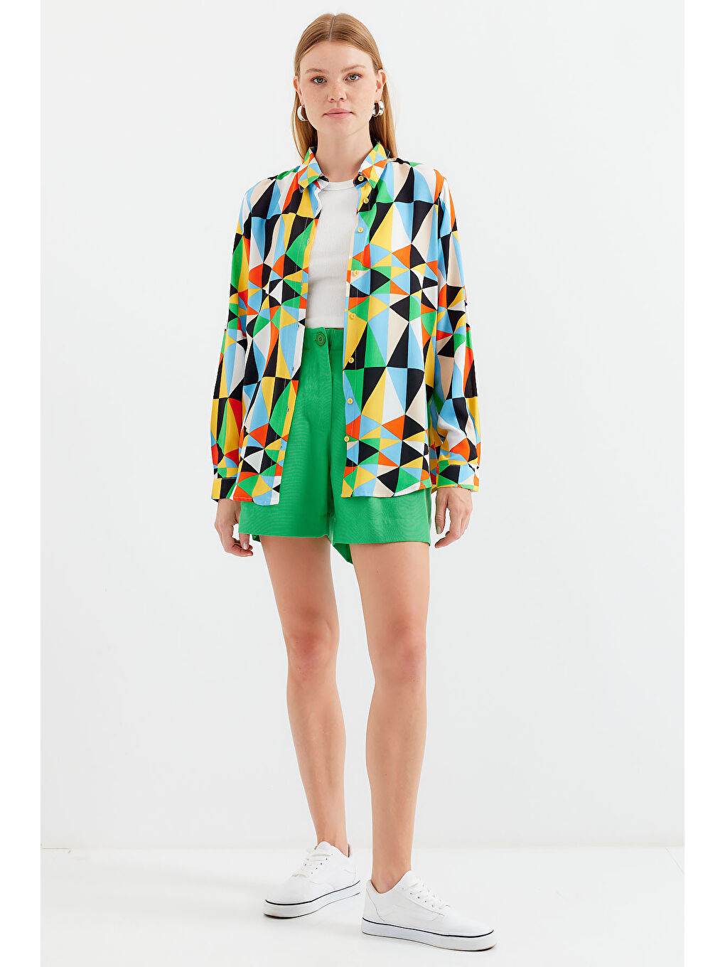 Karışık 3721 Grafik Desenli Gömlek - Çok Renkli-2