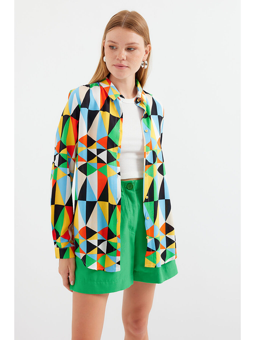 Karışık 3721 Grafik Desenli Gömlek - Çok Renkli-3