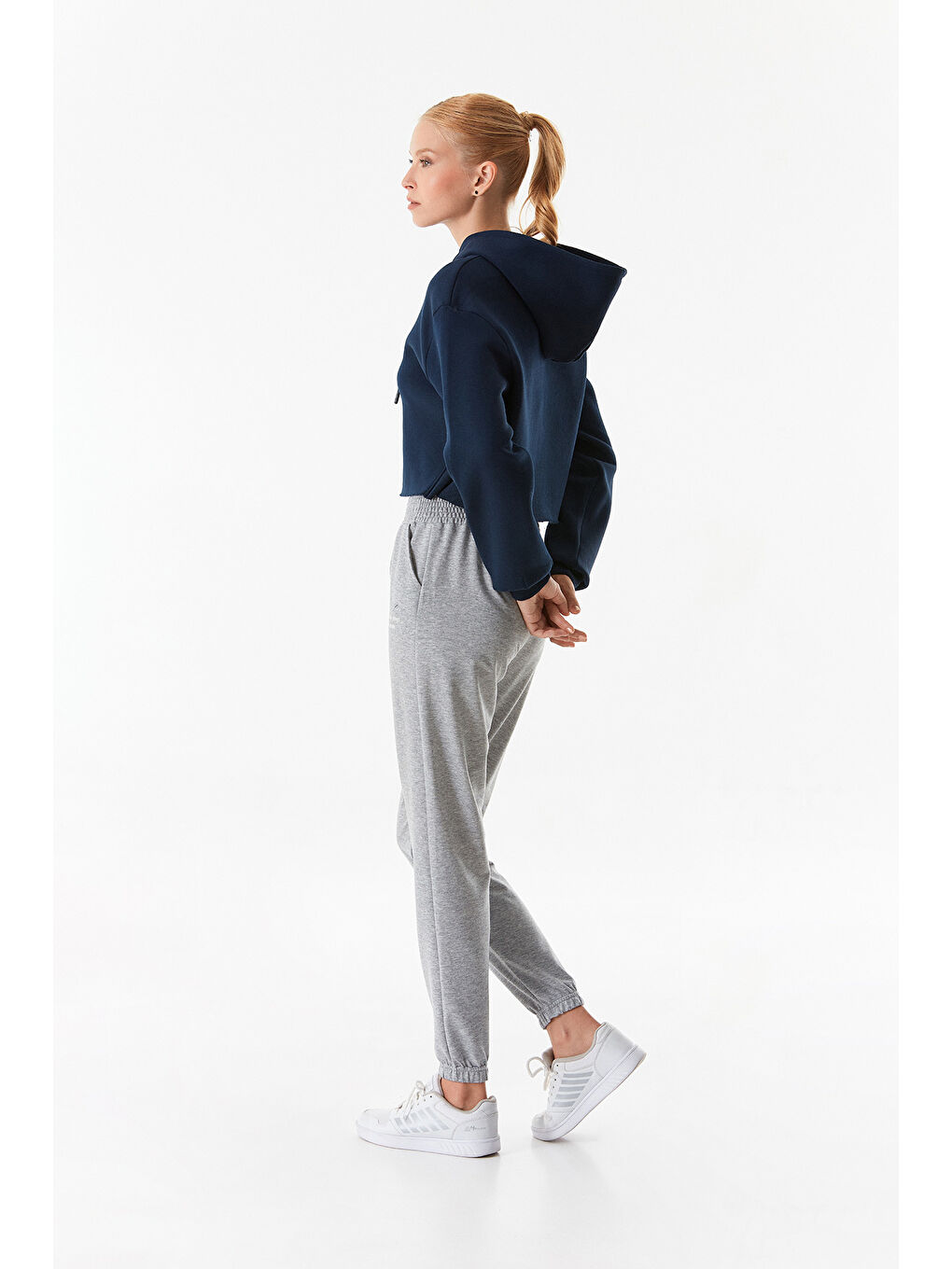 Fullamoda Lacivert Basic Kapüşonlu Crop Sweatshirt - 4