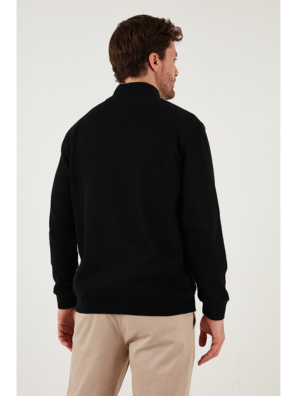 Siyah Pamuklu Relaxed Fit Yarım Fermuarlı Sıfır Yaka Örme Sweat 5901076-5