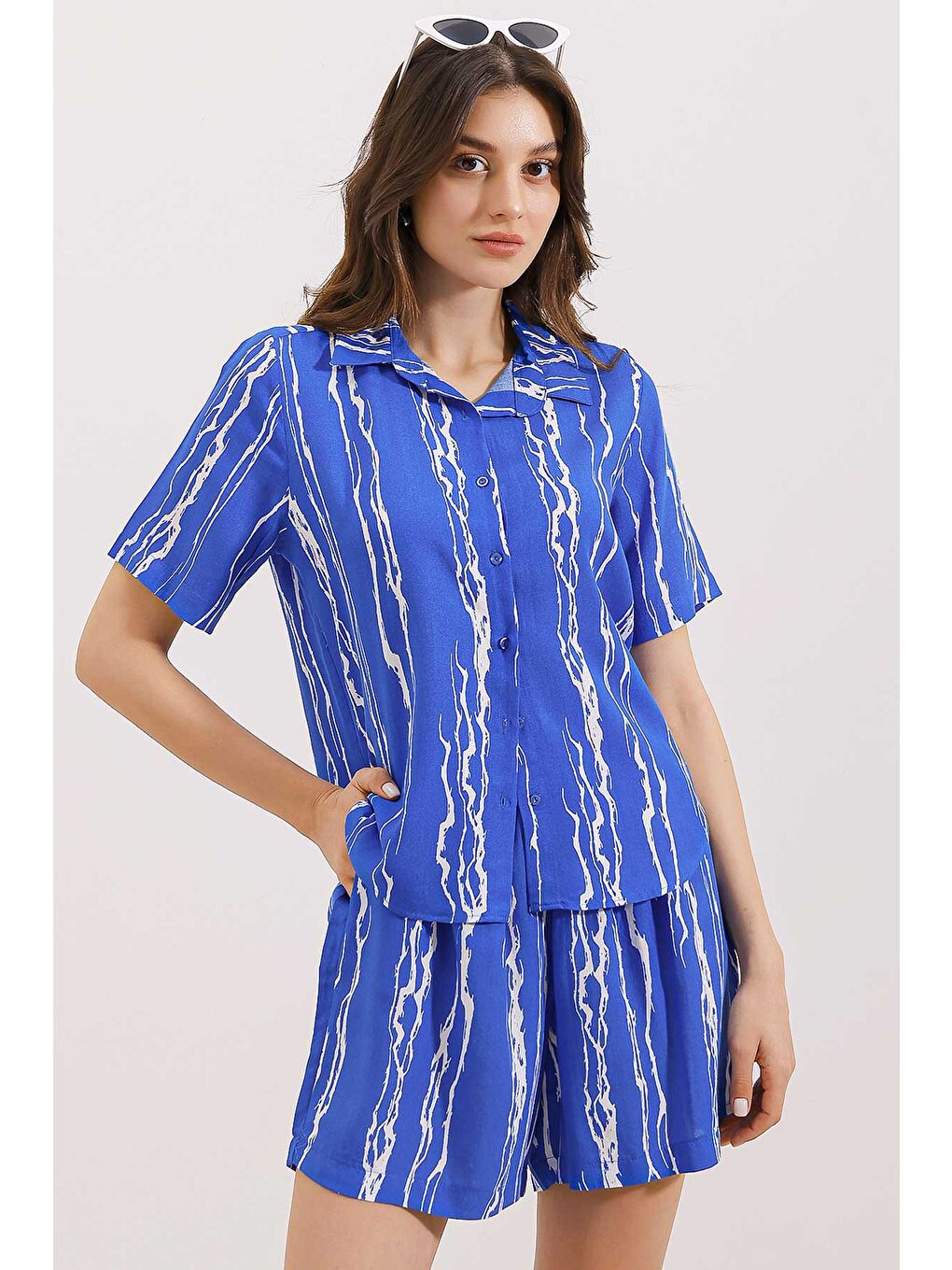 Mavi 20190 Şort Gömlek İkili Takım - D. Saks