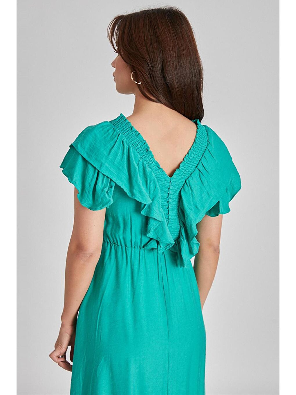 Yeşil V Yaka Gipeli Elbise MG1842-5