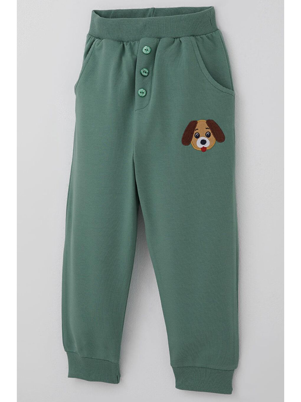 Erkek Bebek Eşofman Takımı Sevimli Köpekçik Nakışlı Kanguru Cepli Petrol Yeşili (9 Ay-3 Yaş)-6