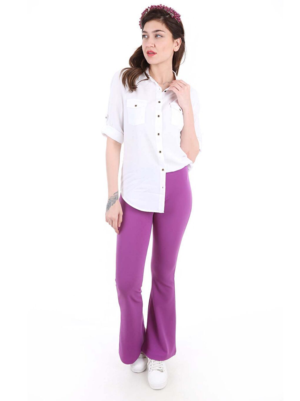 3429 Çift Cepli Gömlek - Beyaz-1