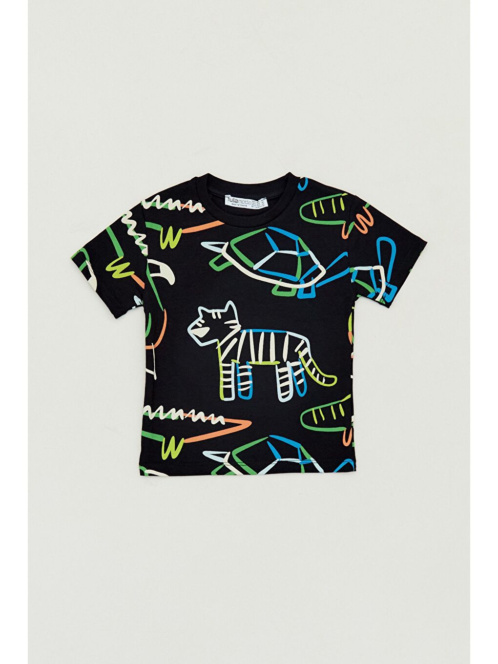 Siyah Baskılı Bisiklet Yaka Erkek Çocuk Tişört-1