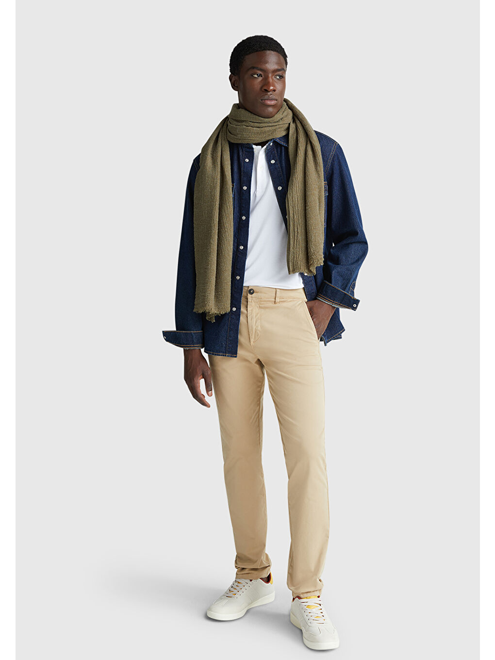 Erkek Bej Slim Fit Chino Pantolon-4