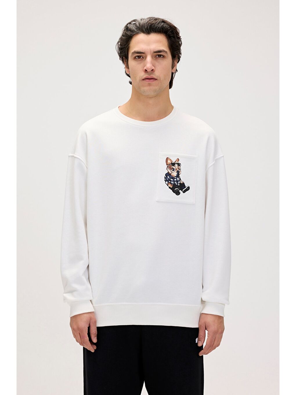 Bad Bear Javed Beyaz Erkek Baskılı Sweatshirt