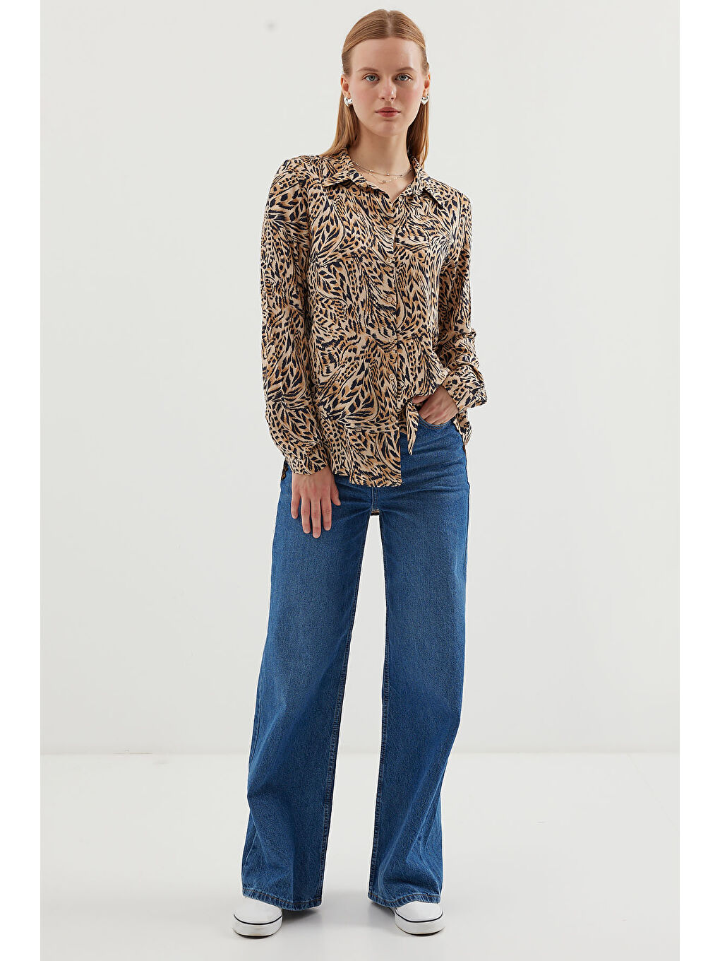 3721 Grafik Desenli Gömlek - C. Bej-1