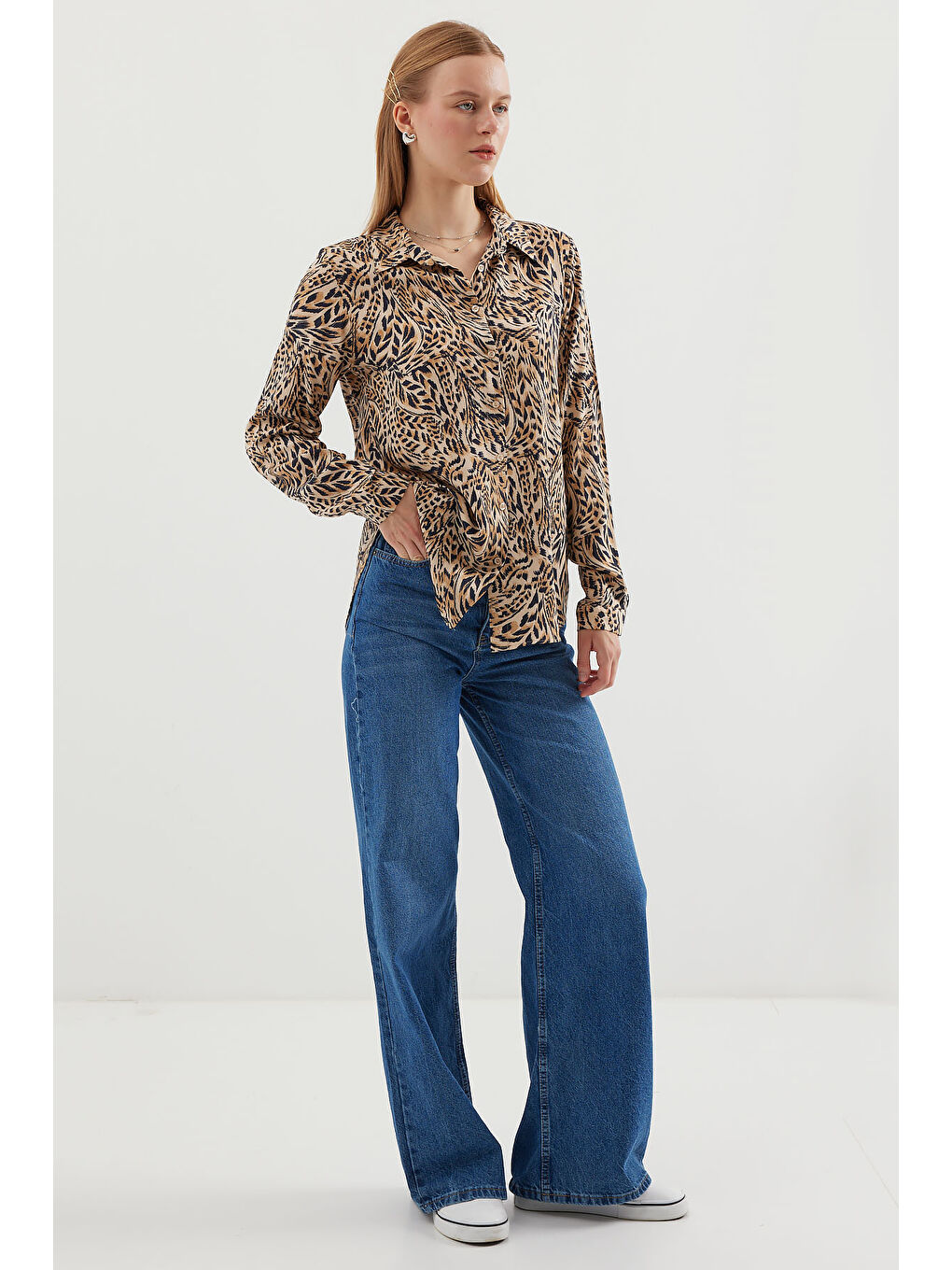 3721 Grafik Desenli Gömlek - C. Bej-2