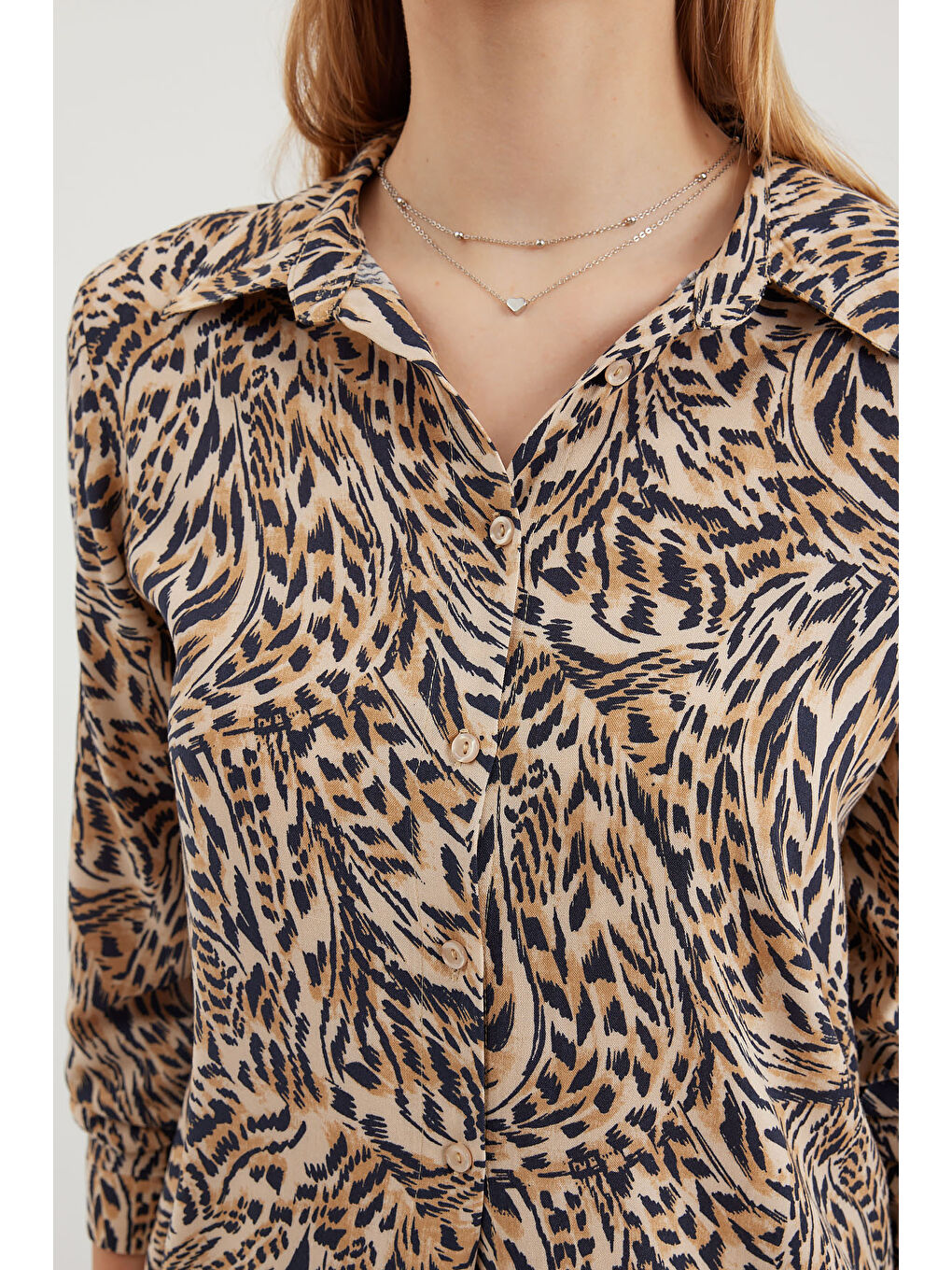 3721 Grafik Desenli Gömlek - C. Bej-4