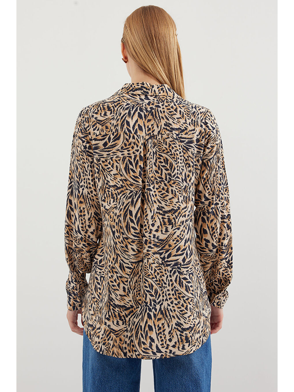 3721 Grafik Desenli Gömlek - C. Bej-5