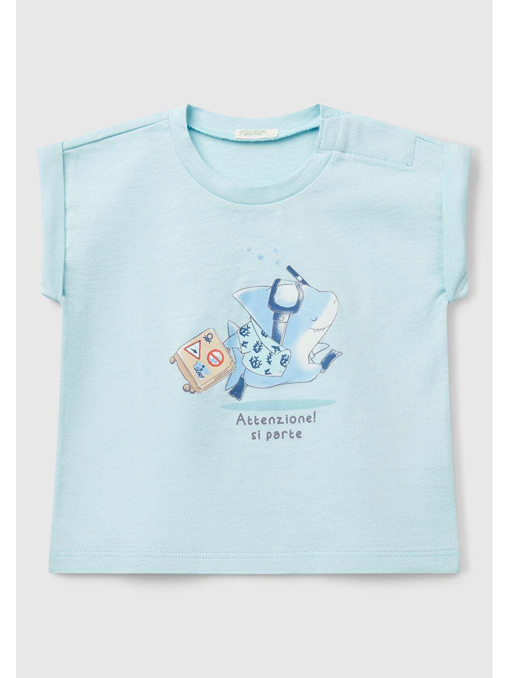 Bebek Turkuaz Önü Baskılı Manşetli T-Shirt